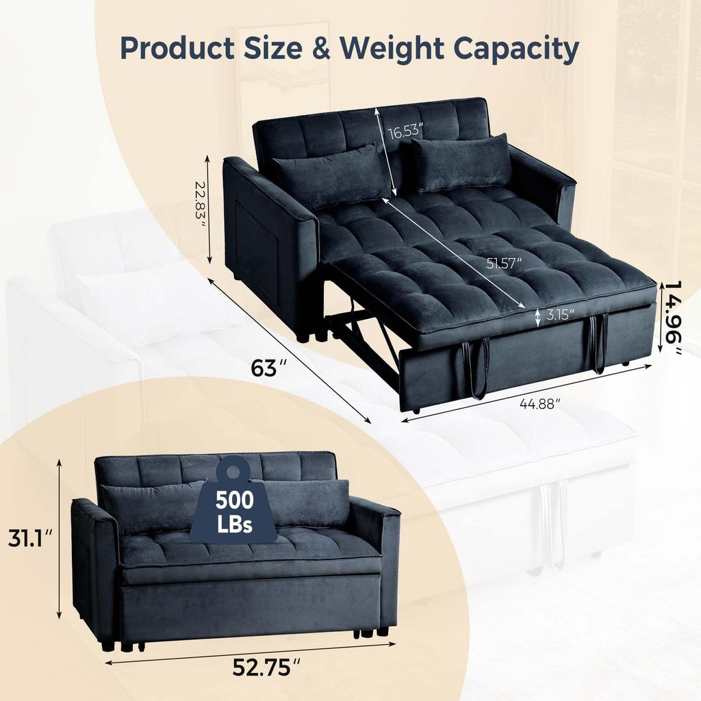 Canapé-lit 3 en 1 en velours avec dossier réglable