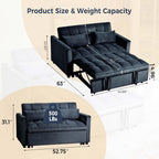 Canapé-lit 3 en 1 en velours avec dossier réglable