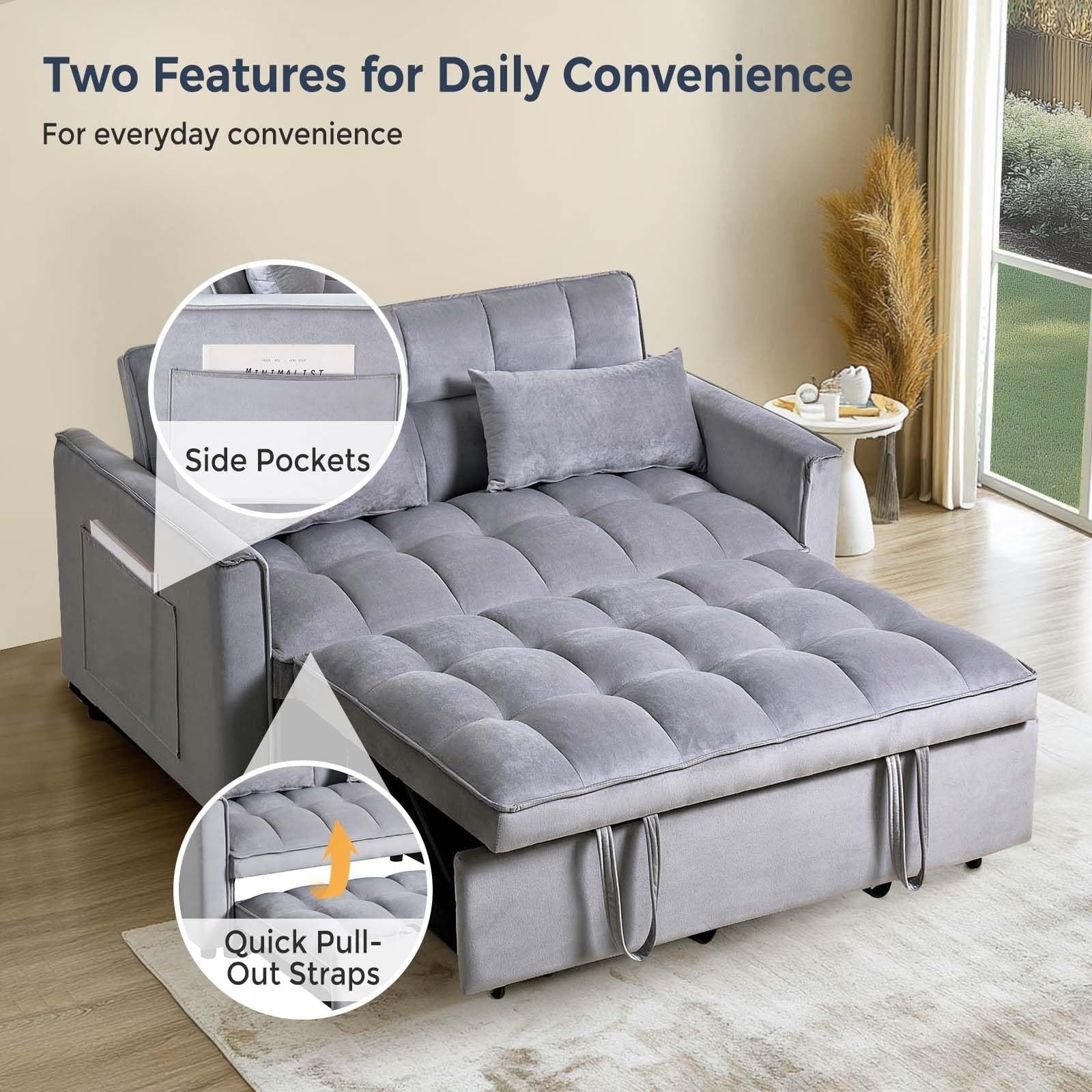 Canapé-lit 3 en 1 en velours avec dossier réglable