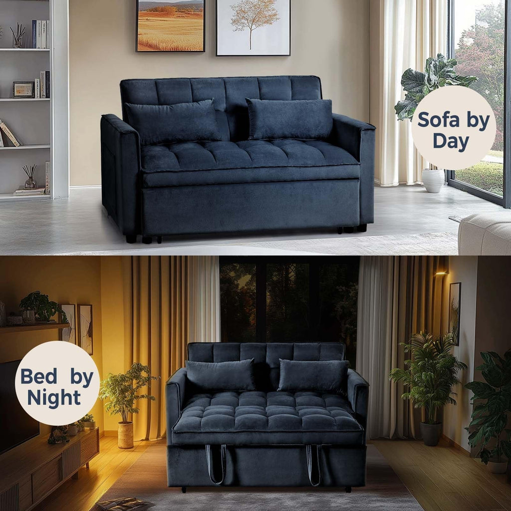Canapé-lit 3 en 1 en velours avec dossier réglable