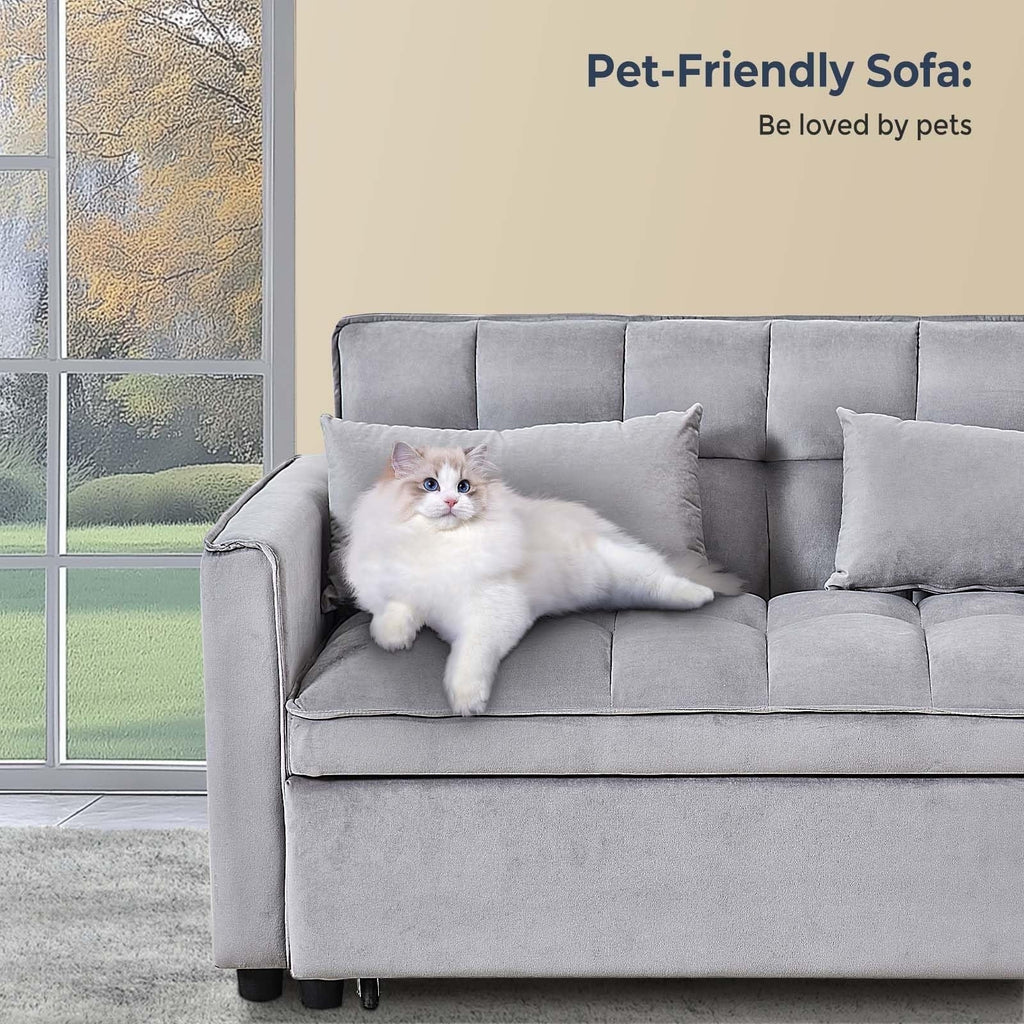 Canapé-lit 3 en 1 en velours avec dossier réglable