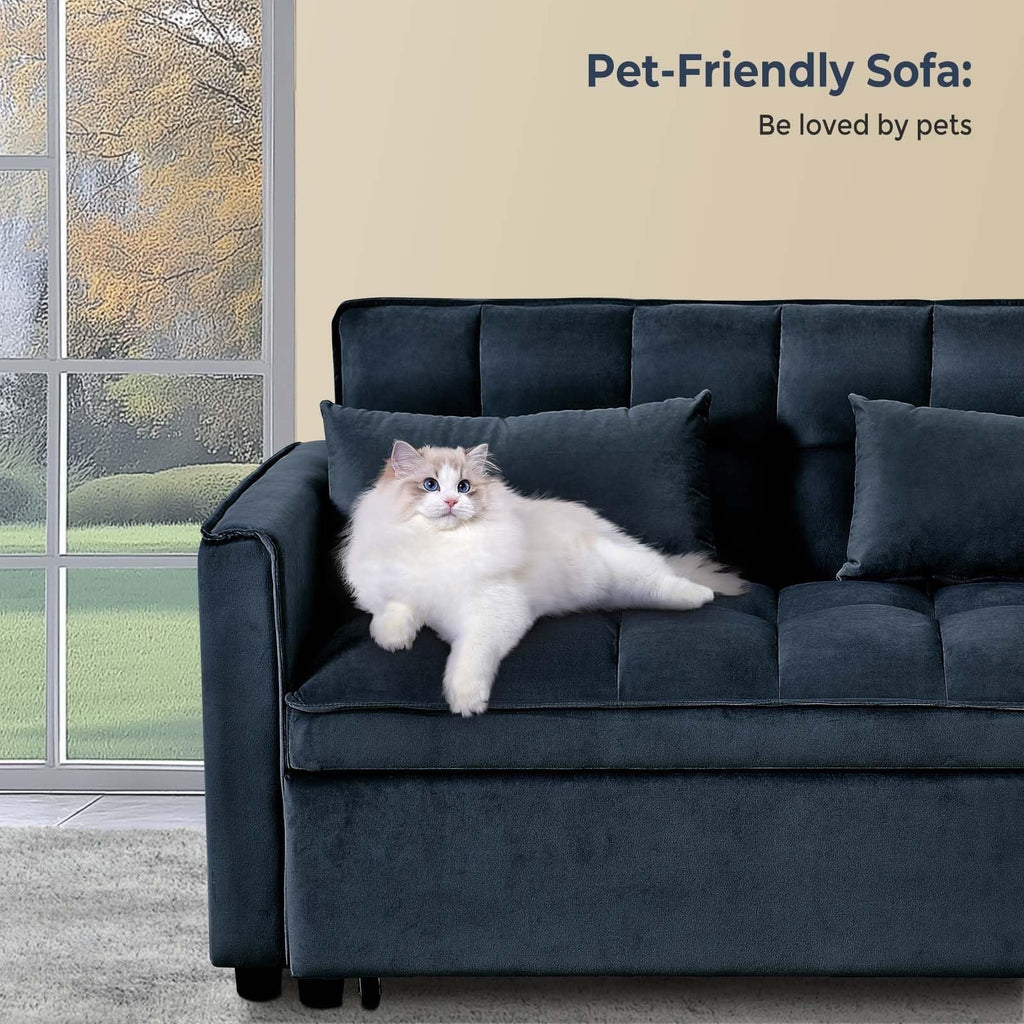 Canapé-lit 3 en 1 en velours avec dossier réglable