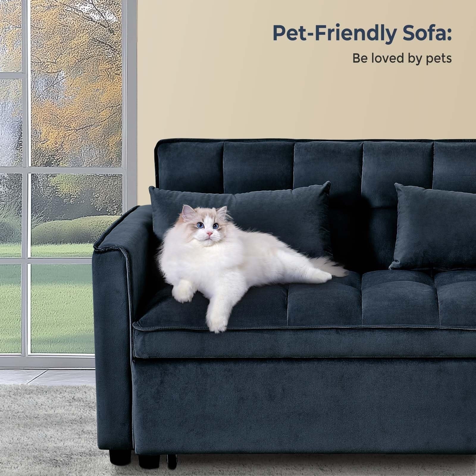 Canapé-lit 3 en 1 en velours avec dossier réglable