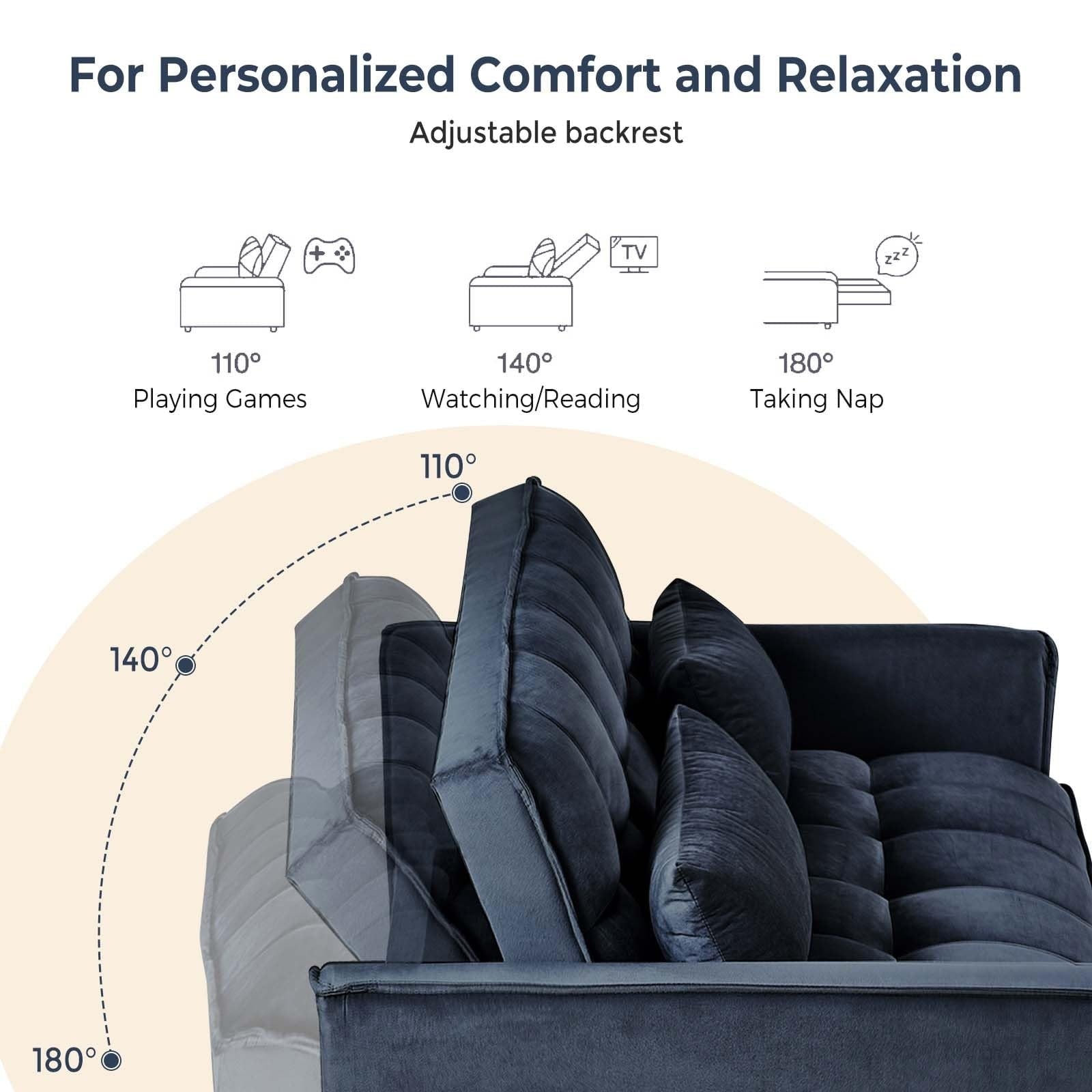 Canapé-lit 3 en 1 en velours avec dossier réglable