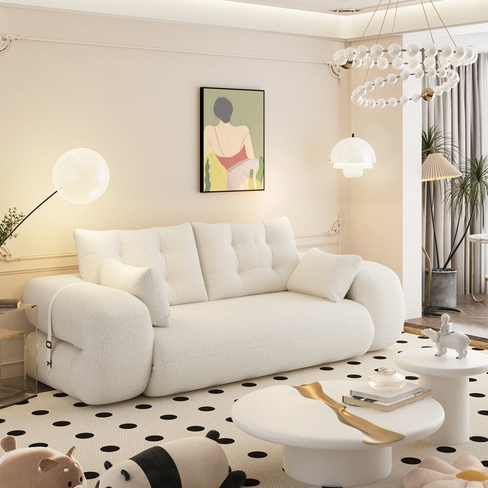 Canapé-lit 3 en 1 en tissu Teddy rempli de mousse