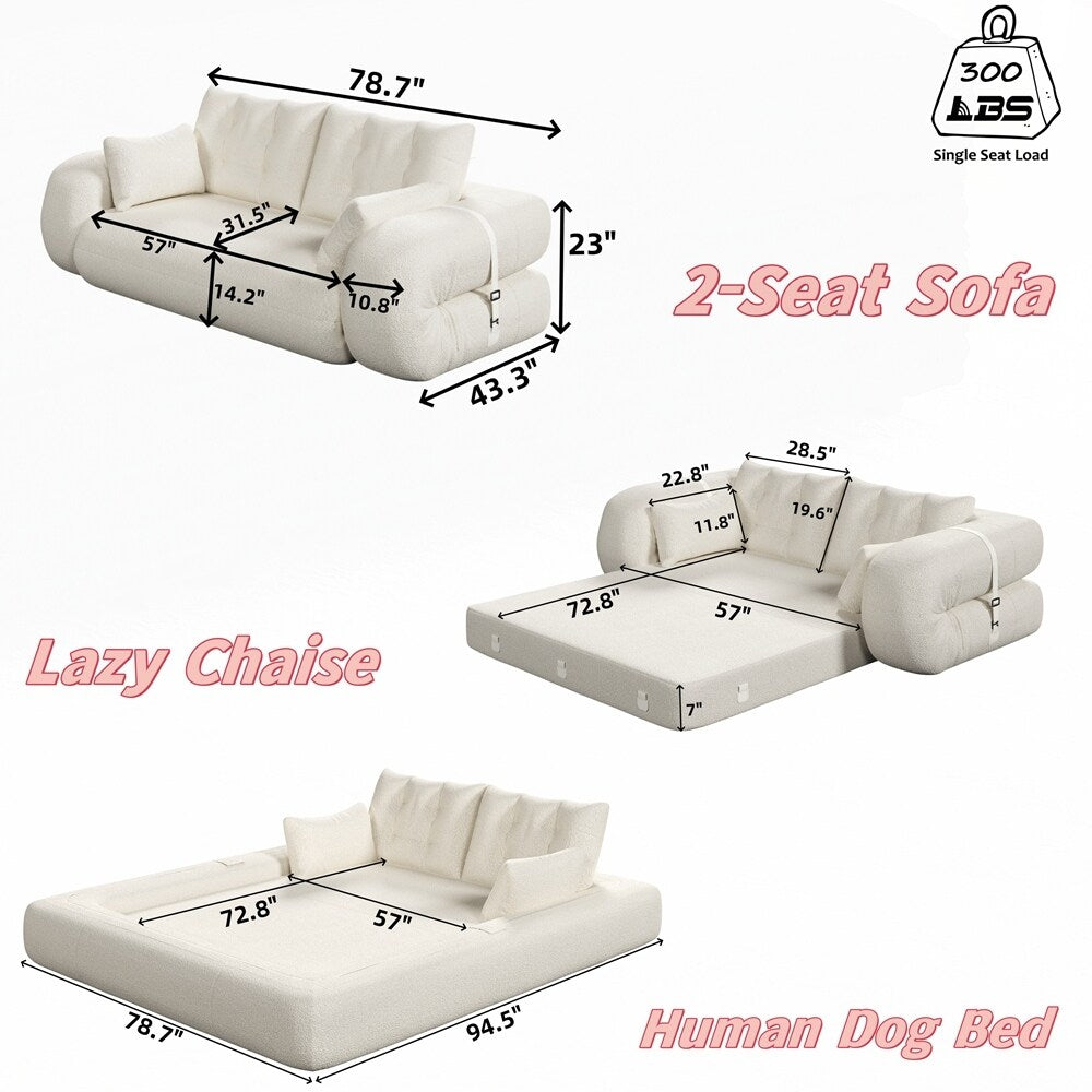 Canapé-lit 3 en 1 en tissu Teddy rempli de mousse