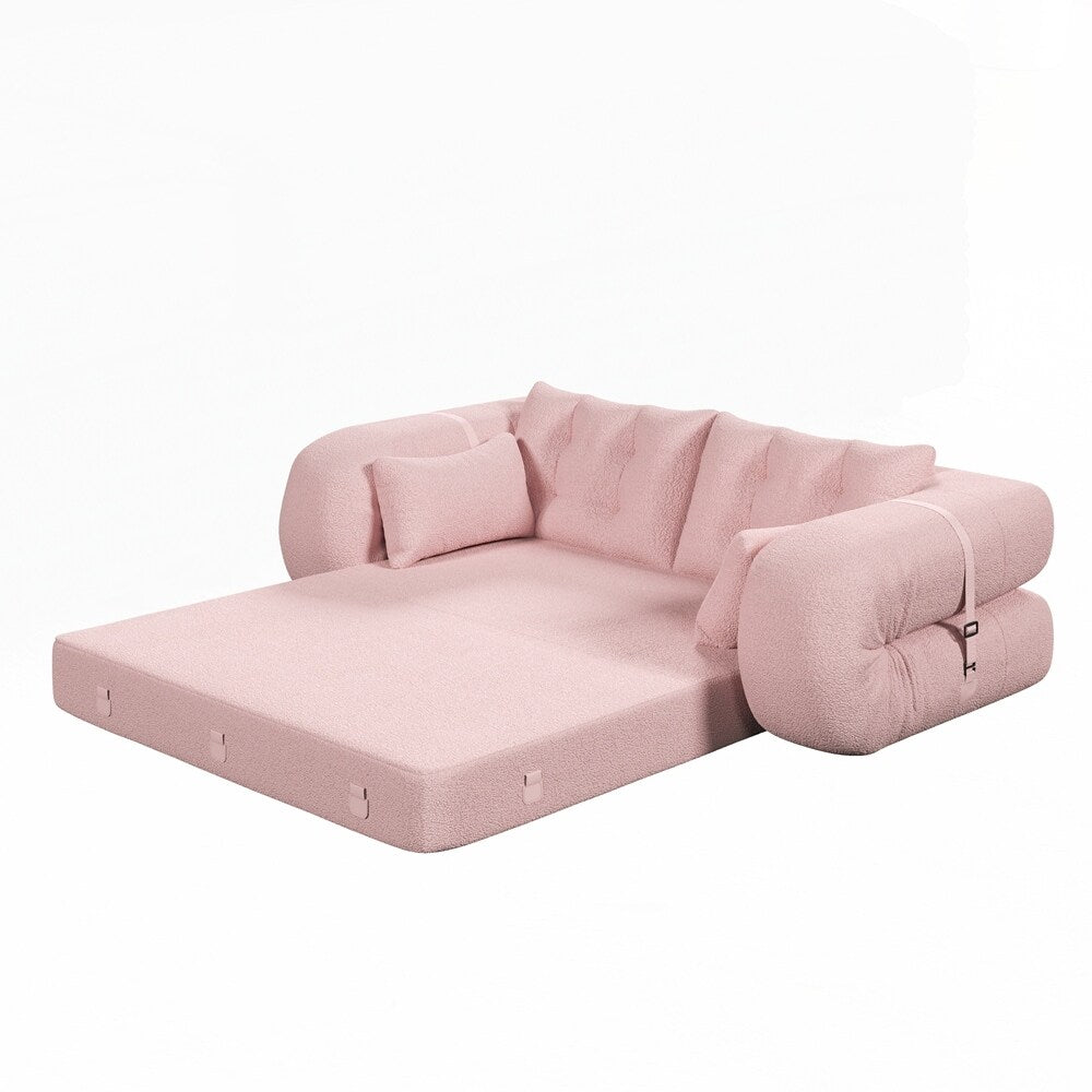 Canapé-lit 3 en 1 en tissu Teddy rempli de mousse