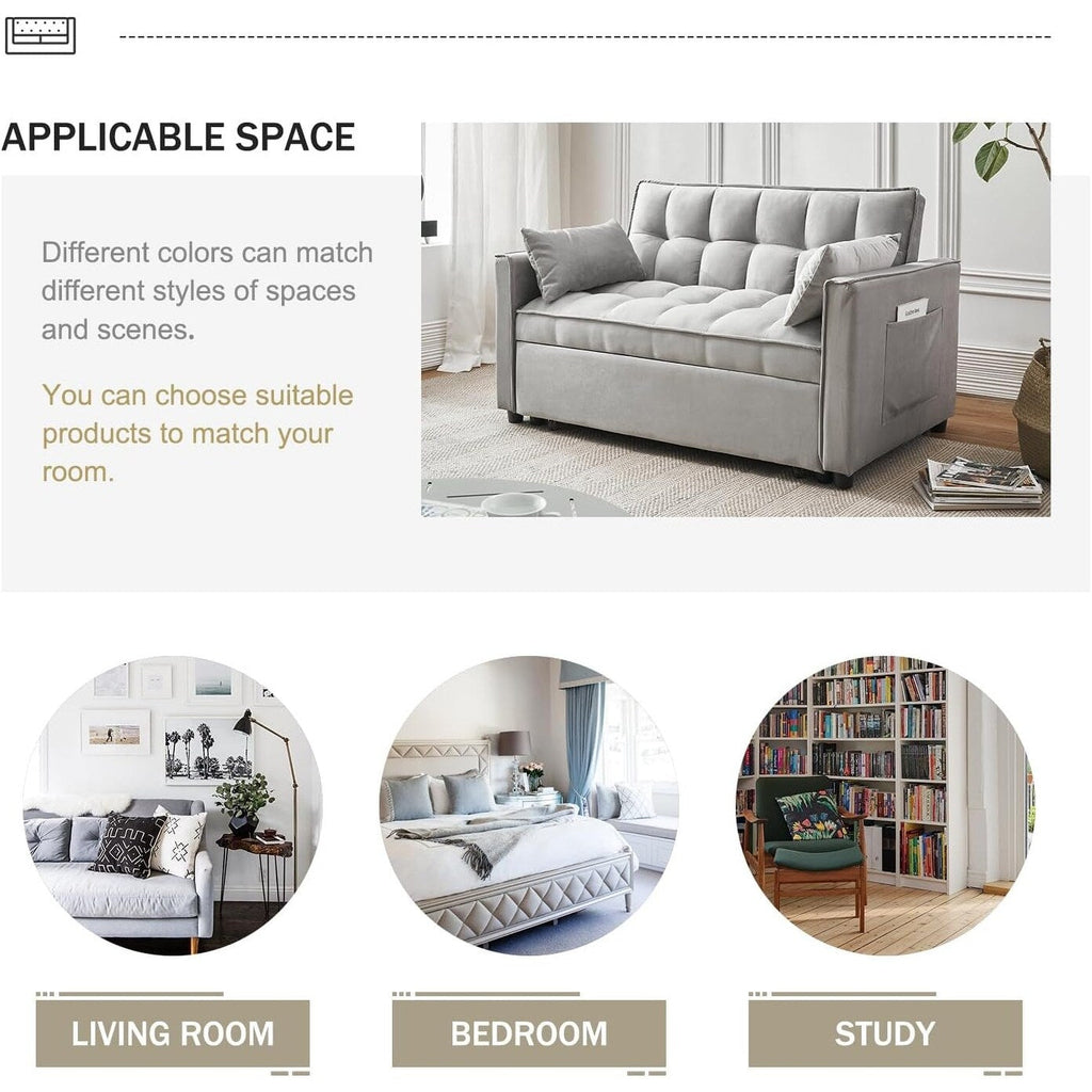 Canapé-lit 3 en 1 en velours - Canapé-lit gigogne avec dossier réglable, accoudoirs et poches de rangement pour le salon