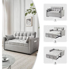 Canapé-lit 3 en 1 en velours - Canapé-lit gigogne avec dossier réglable, accoudoirs et poches de rangement pour le salon