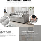 Canapé-lit 3 en 1 en velours - Canapé-lit gigogne avec dossier réglable, accoudoirs et poches de rangement pour le salon