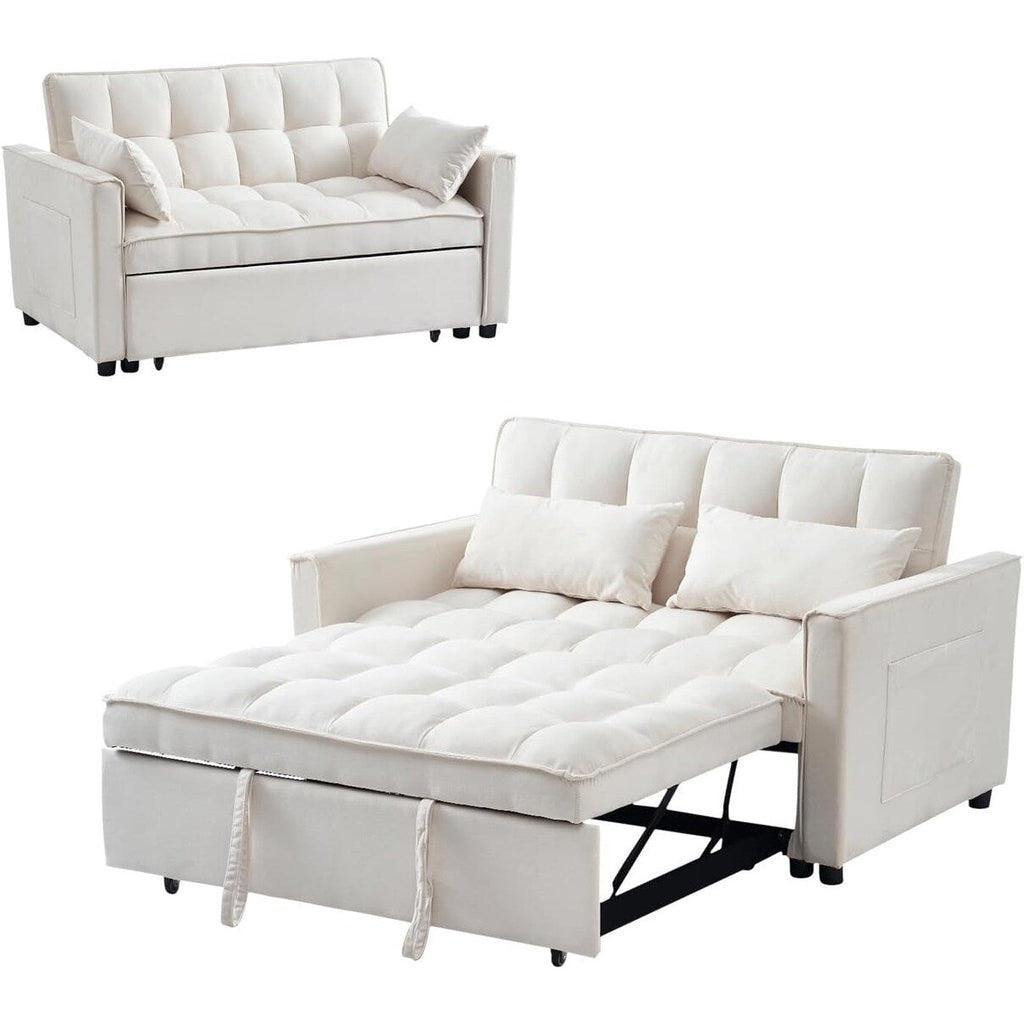 Canapé-lit 3 en 1 en velours - Canapé-lit gigogne avec dossier réglable, accoudoirs et poches de rangement pour le salon