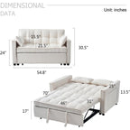 Canapé-lit 3 en 1 en velours - Canapé-lit gigogne avec dossier réglable, accoudoirs et poches de rangement pour le salon