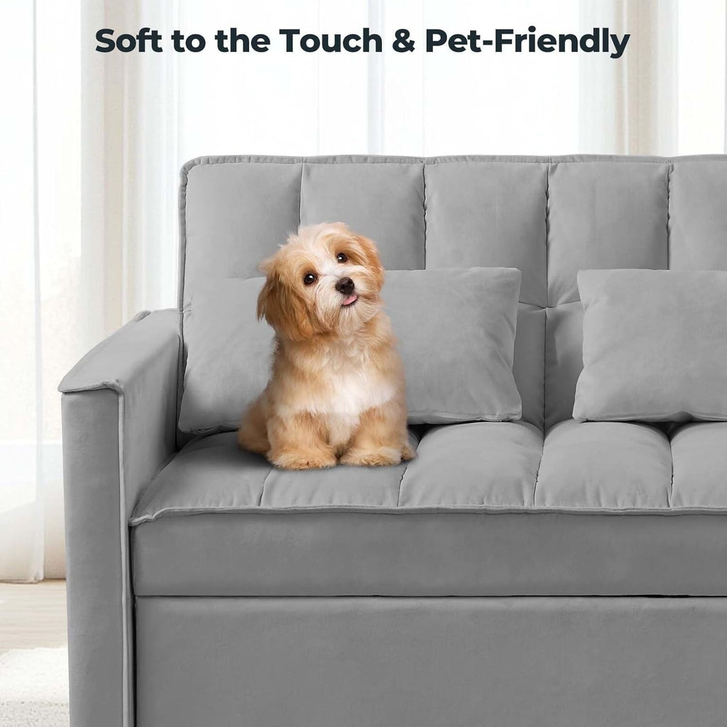 Canapé-lit 3 en 1 en velours avec dossier réglable