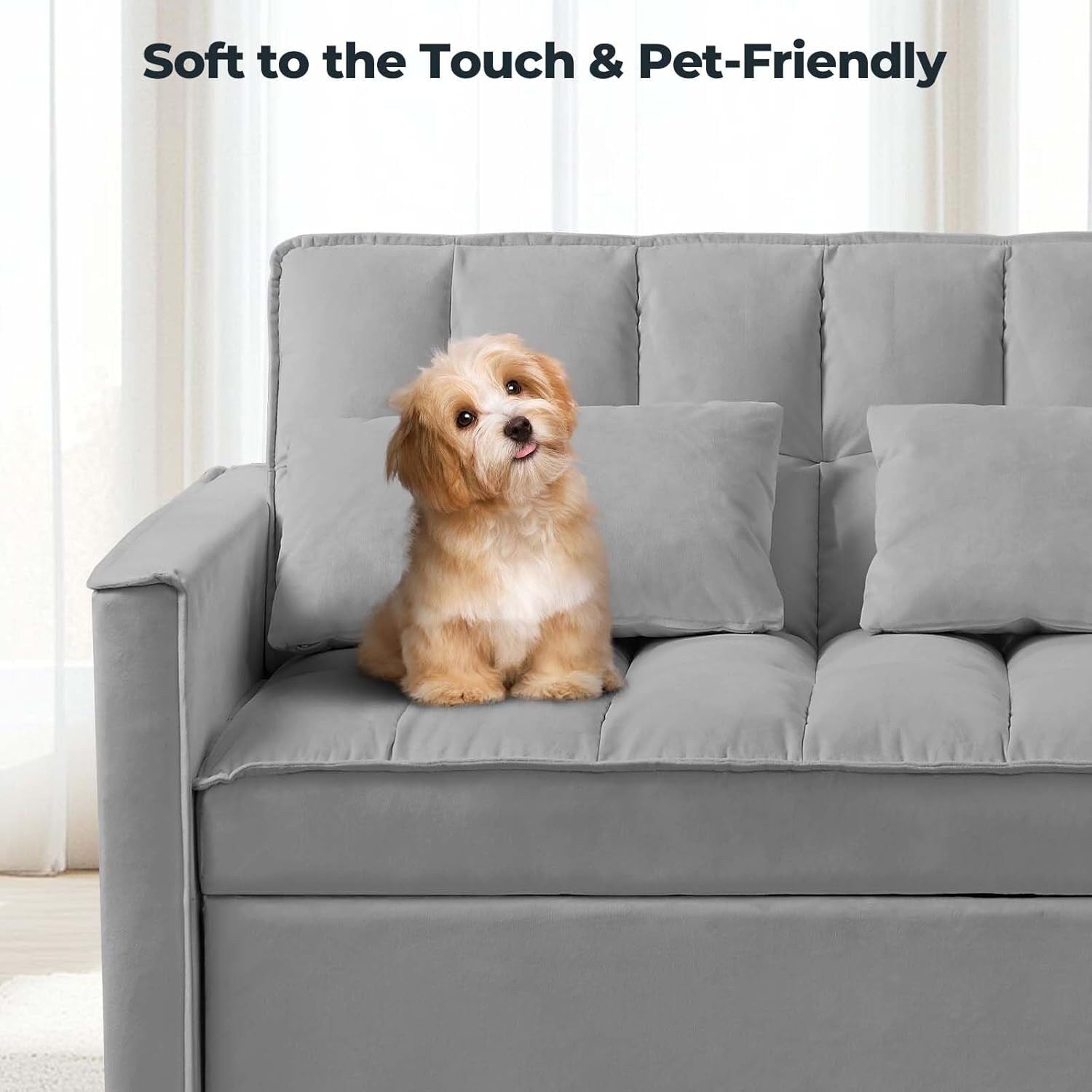 Canapé-lit 3 en 1 en velours avec dossier réglable