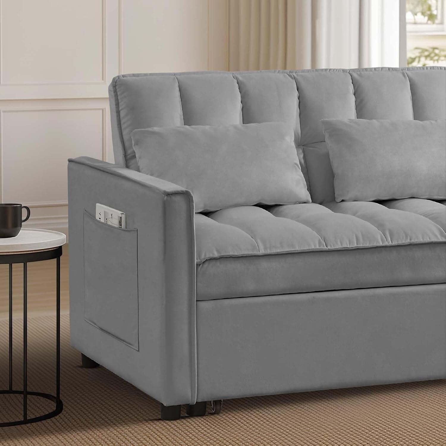 Canapé-lit 3 en 1 en velours avec dossier réglable