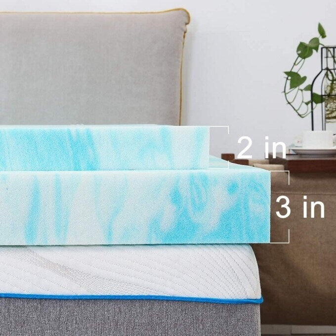 Matelas en mousse à mémoire de forme lisse bleu de 3 pouces d'épaisseur