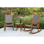 Ensemble de 3 chaises à bascule Eilaf en eucalyptus avec table d'appoint ronde