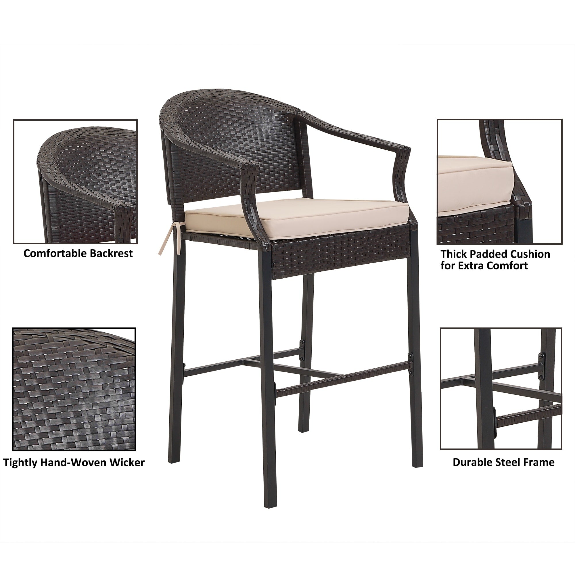 Ensemble de bar d'extérieur 3 pièces avec plateau en fer