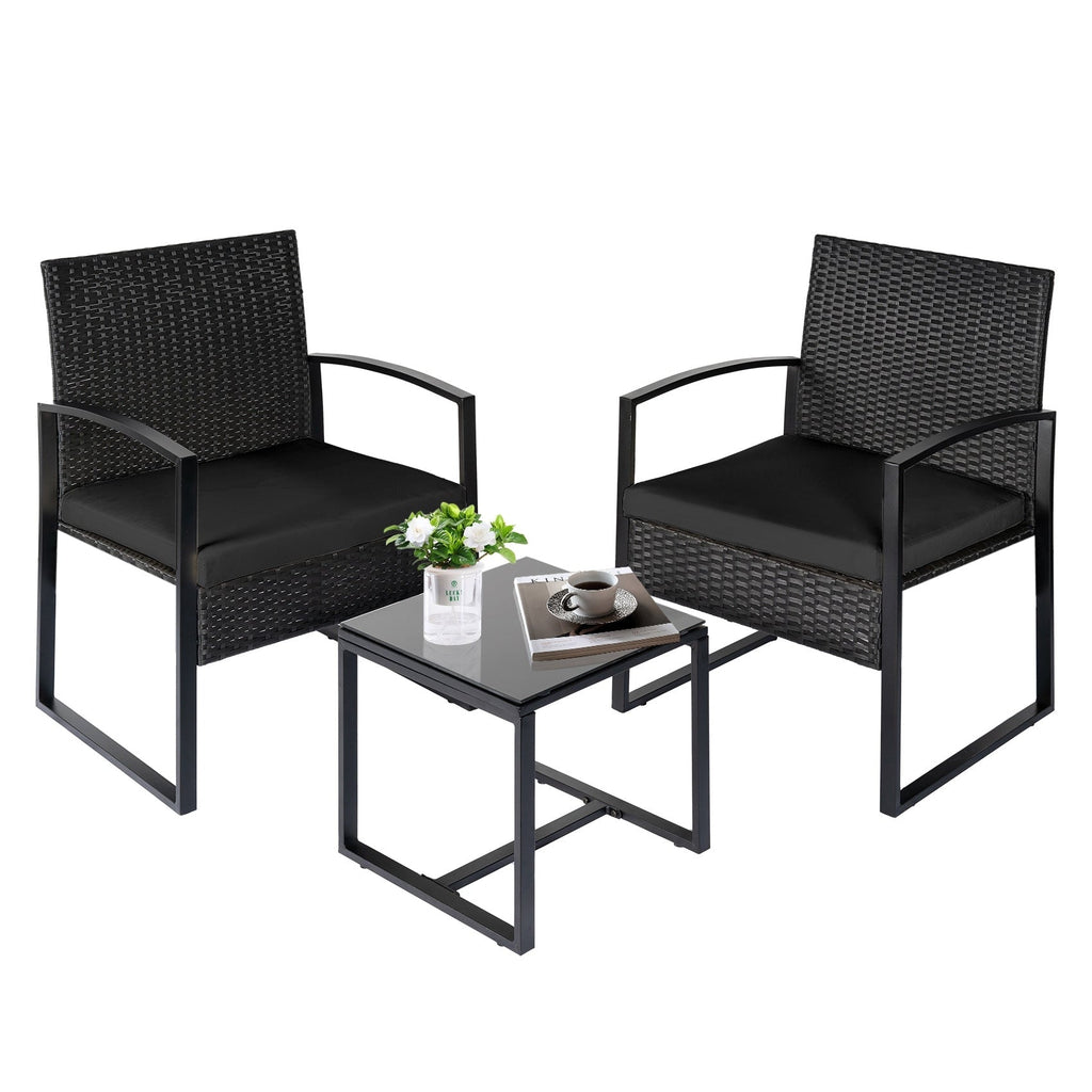 Ensemble de bistrot 3 pièces pour patio, mobilier d'extérieur avec table en verre et salon de jardin en rotin pour véranda, jardin et balcon