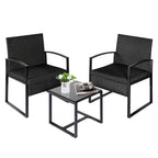Ensemble de bistrot 3 pièces pour patio, mobilier d'extérieur avec table en verre et salon de jardin en rotin pour véranda, jardin et balcon