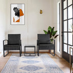 Ensemble de bistrot 3 pièces pour patio, mobilier d'extérieur avec table en verre et salon de jardin en rotin pour véranda, jardin et balcon