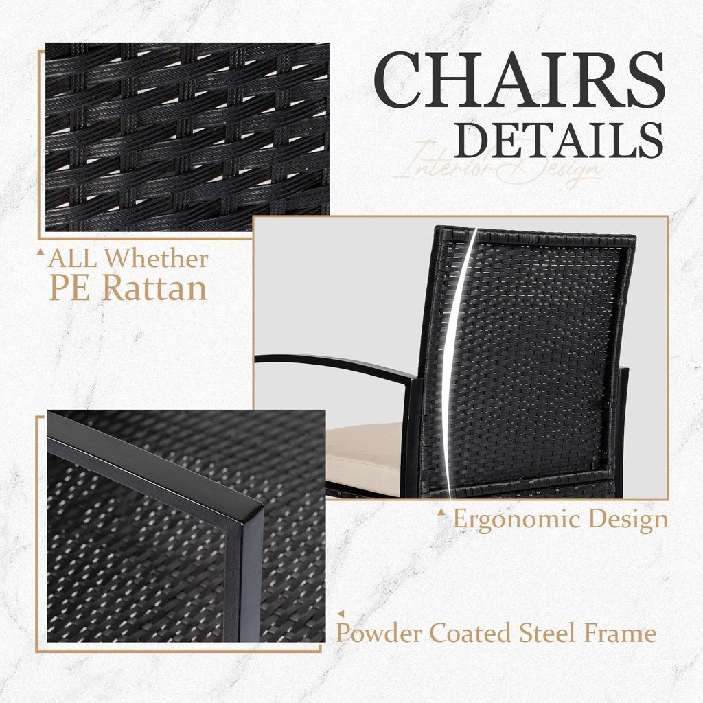 Ensemble de bistrot 3 pièces pour patio, mobilier d'extérieur avec table en verre et salon de jardin en rotin pour véranda, jardin et balcon