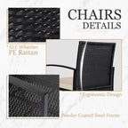 Ensemble de bistrot 3 pièces pour patio, mobilier d'extérieur avec table en verre et salon de jardin en rotin pour véranda, jardin et balcon