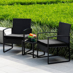 Ensemble de bistrot 3 pièces pour patio, mobilier d'extérieur avec table en verre et salon de jardin en rotin pour véranda, jardin et balcon