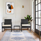 Ensemble de bistrot 3 pièces pour patio, mobilier d'extérieur avec table en verre et salon de jardin en rotin pour véranda, jardin et balcon