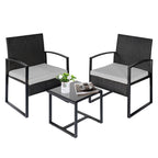 Ensemble de bistrot 3 pièces pour patio, mobilier d'extérieur avec table en verre et salon de jardin en rotin pour véranda, jardin et balcon