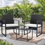 Ensemble de bistrot 3 pièces pour patio, mobilier d'extérieur avec table en verre et salon de jardin en rotin pour véranda, jardin et balcon