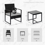 Ensemble de bistrot 3 pièces pour patio, mobilier d'extérieur avec table en verre et salon de jardin en rotin pour véranda, jardin et balcon