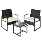 Ensemble de bistrot 3 pièces pour patio, mobilier d'extérieur avec table en verre et salon de jardin en rotin pour véranda, jardin et balcon