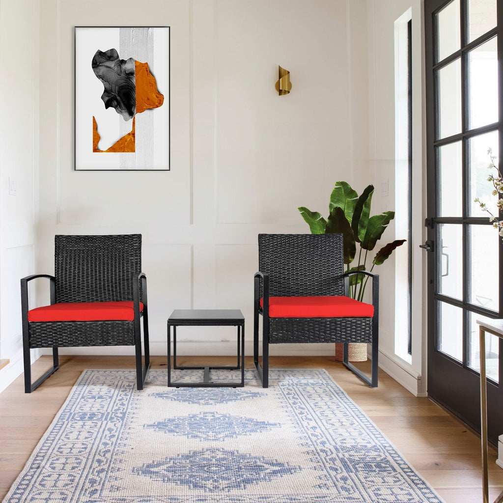 Ensemble de bistrot 3 pièces pour patio, mobilier d'extérieur avec table en verre et salon de jardin en rotin pour véranda, jardin et balcon