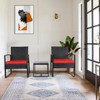 Ensemble de bistrot 3 pièces pour patio, mobilier d'extérieur avec table en verre et salon de jardin en rotin pour véranda, jardin et balcon