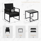 Ensemble de bistrot 3 pièces pour patio, mobilier d'extérieur avec table en verre et salon de jardin en rotin pour véranda, jardin et balcon