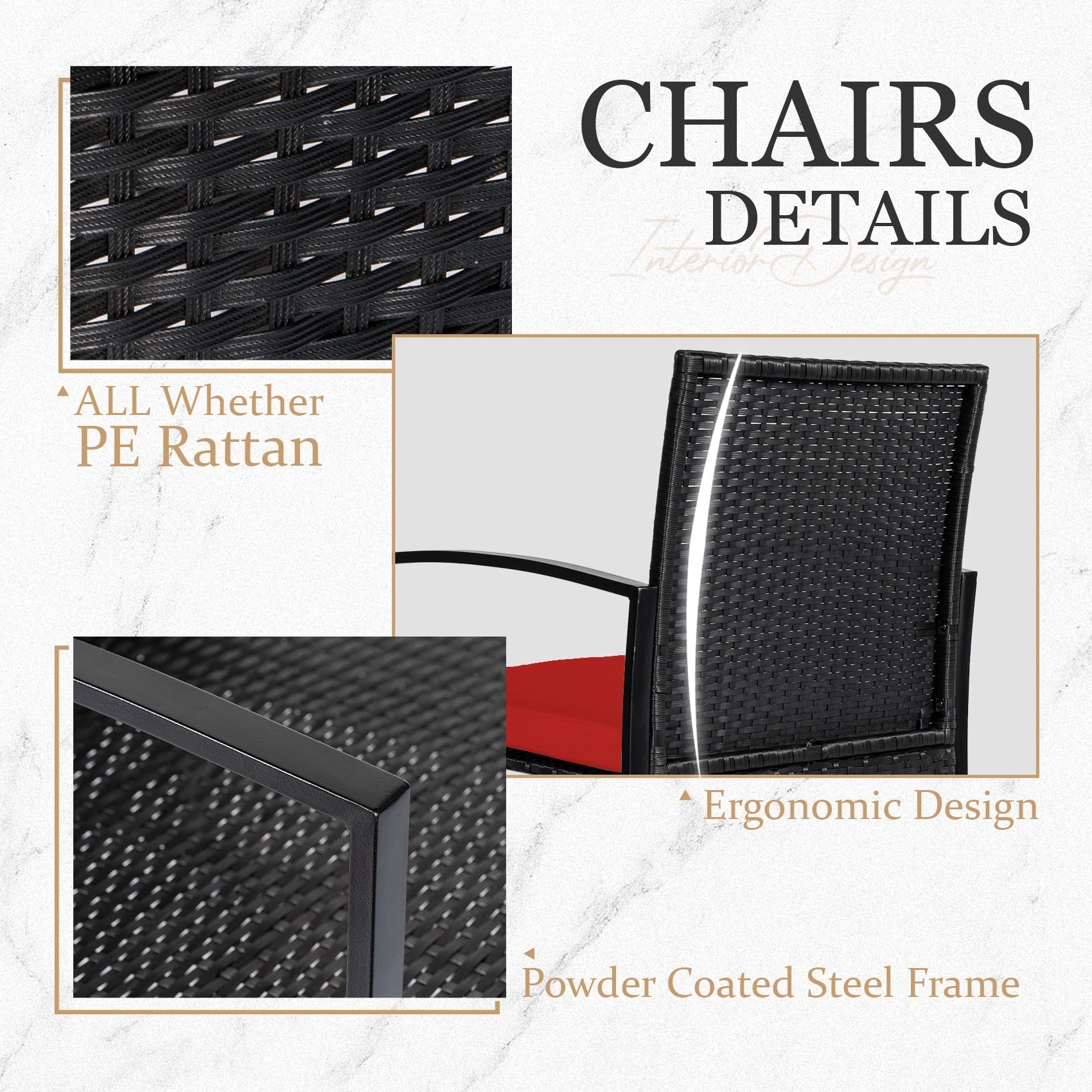 Ensemble de bistrot 3 pièces pour patio, mobilier d'extérieur avec table en verre et salon de jardin en rotin pour véranda, jardin et balcon