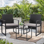 Ensemble de bistrot 3 pièces pour patio, mobilier d'extérieur avec table en verre et salon de jardin en rotin pour véranda, jardin et balcon