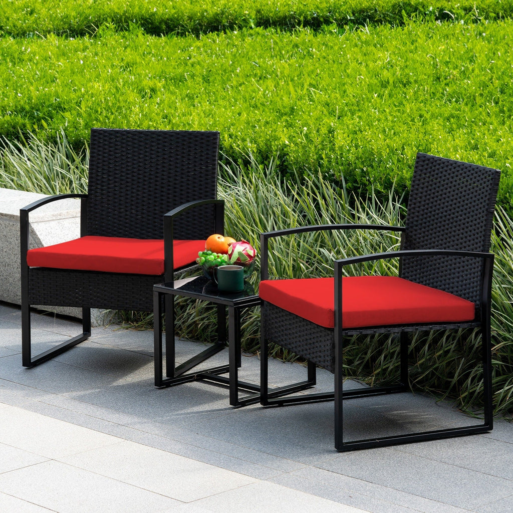 Ensemble de bistrot 3 pièces pour patio, mobilier d'extérieur avec table en verre et salon de jardin en rotin pour véranda, jardin et balcon