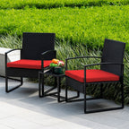 Ensemble de bistrot 3 pièces pour patio, mobilier d'extérieur avec table en verre et salon de jardin en rotin pour véranda, jardin et balcon