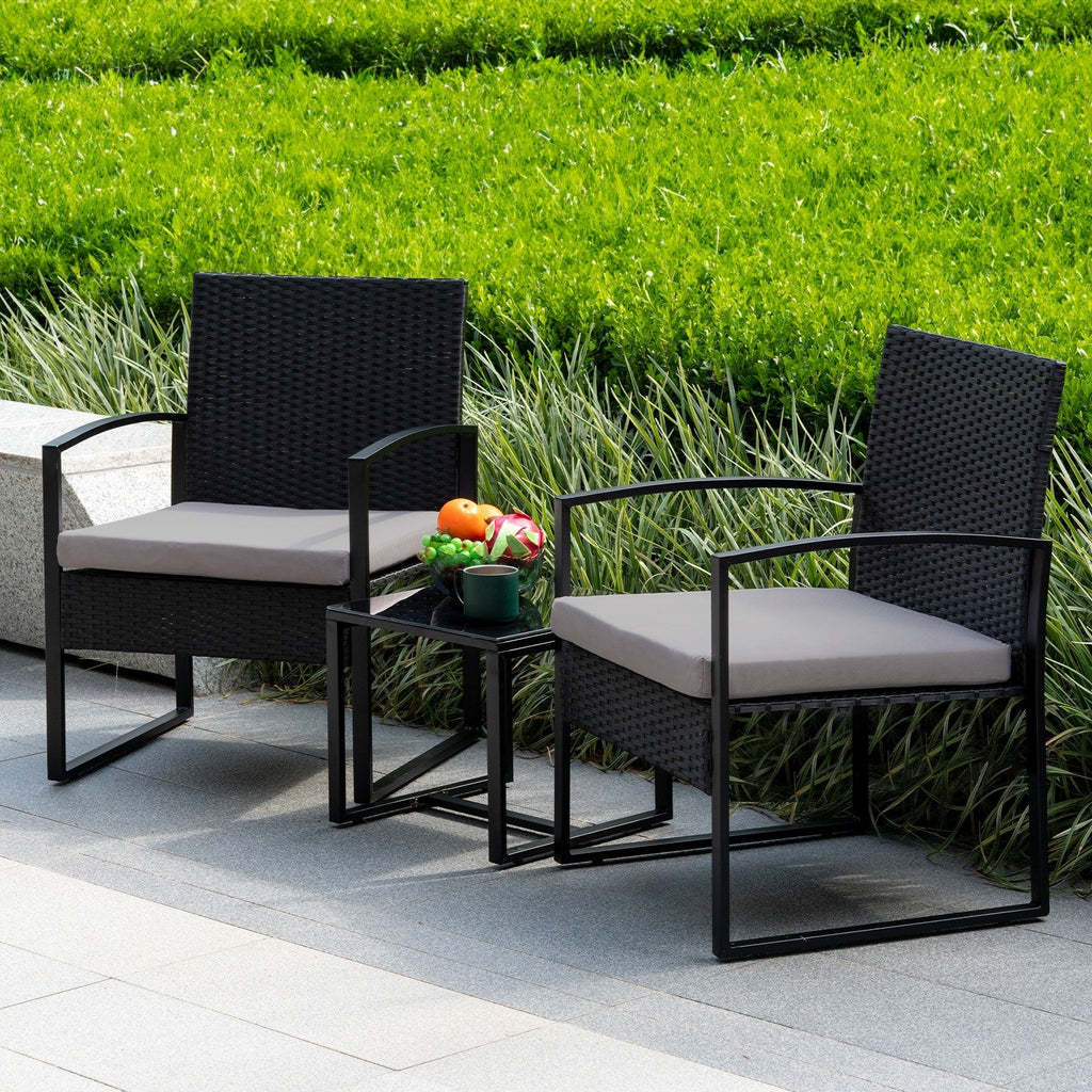 Ensemble de bistrot 3 pièces pour patio, mobilier d'extérieur avec table en verre et salon de jardin en rotin pour véranda, jardin et balcon