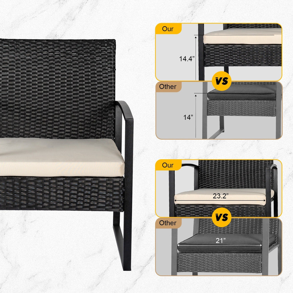 Ensemble de bistrot 3 pièces pour patio, mobilier d'extérieur avec table en verre et salon de jardin en rotin pour véranda, jardin et balcon