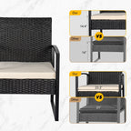 Ensemble de bistrot 3 pièces pour patio, mobilier d'extérieur avec table en verre et salon de jardin en rotin pour véranda, jardin et balcon