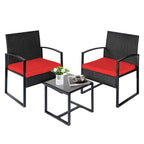 Ensemble de bistrot 3 pièces pour patio, mobilier d'extérieur avec table en verre et salon de jardin en rotin pour véranda, jardin et balcon