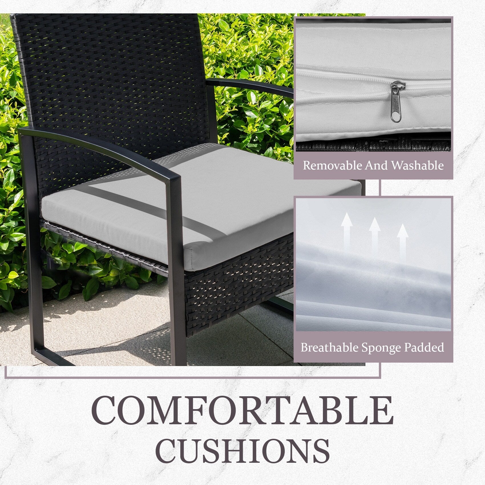 Ensemble de bistrot 3 pièces pour patio, mobilier d'extérieur avec table en verre et salon de jardin en rotin pour véranda, jardin et balcon