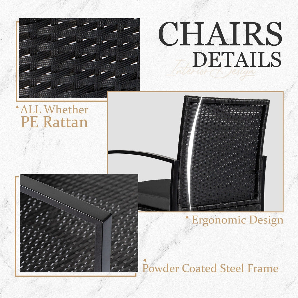 Ensemble de bistrot 3 pièces pour patio, mobilier d'extérieur avec table en verre et salon de jardin en rotin pour véranda, jardin et balcon