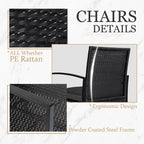 Ensemble de bistrot 3 pièces pour patio, mobilier d'extérieur avec table en verre et salon de jardin en rotin pour véranda, jardin et balcon