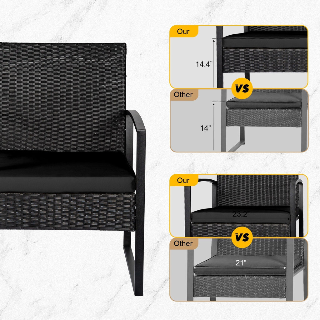 Ensemble de bistrot 3 pièces pour patio, mobilier d'extérieur avec table en verre et salon de jardin en rotin pour véranda, jardin et balcon