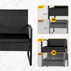 Ensemble de bistrot 3 pièces pour patio, mobilier d'extérieur avec table en verre et salon de jardin en rotin pour véranda, jardin et balcon