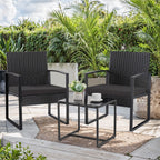 Ensemble de bistrot 3 pièces pour patio, mobilier d'extérieur avec table en verre et salon de jardin en rotin pour véranda, jardin et balcon